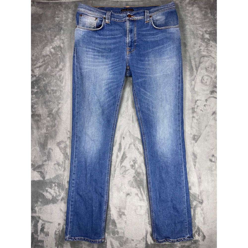 Nudie Jeans Co Thin Finn Flood Used Slim Fit Blue Jeans Mens 36x34 NJ1000277